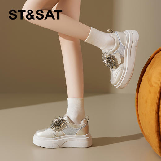 星期六26春新款闪钻蝴蝶结厚底增高休闲鞋SSE1112CWF 商品图5