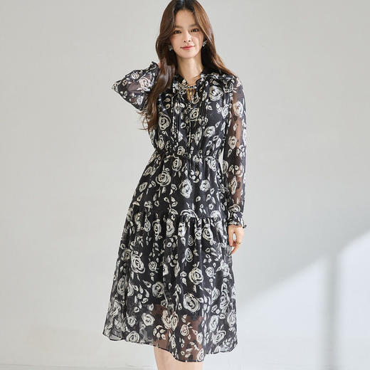「高货sh」全新升级【铂金会员284/天猫379/差价95】(12850)洛诗琳法式立体提花连衣裙2026夏季复古气质印花雪纺裙 商品图1