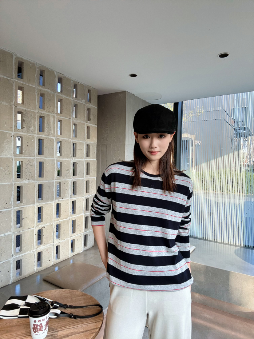 【条纹控】噢蜜ooomeooo三醋酸藏青条纹宽松套头衫