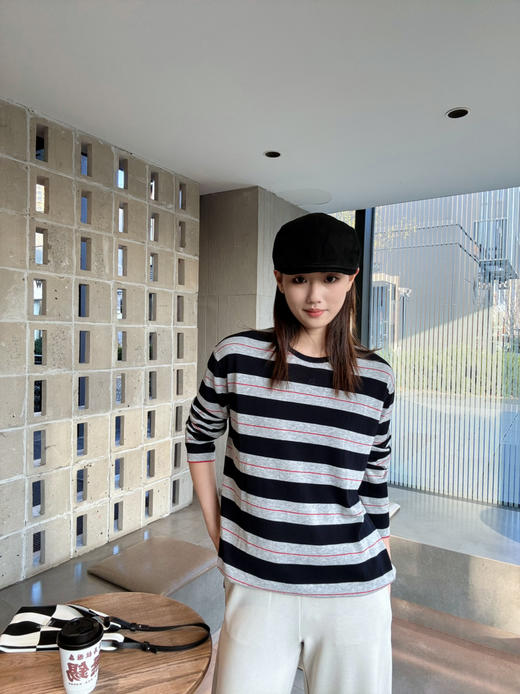 【条纹控】噢蜜ooomeooo三醋酸藏青条纹宽松套头衫 商品图0