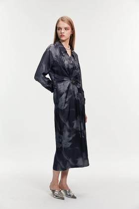 SAFICOO 优雅女人 微宽松收腰缎面衬衫裙