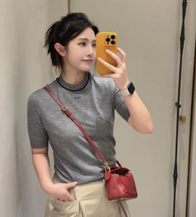 重磅渠道   lew精纺羊毛中袖衫 撞色滚边   意大利进口piacenza羊毛  薄款羊毛徽标绣花圆领衫