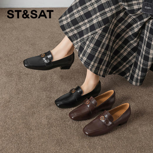 星期六26春新款英伦风山茶花粗跟乐福鞋SSE1112C9B 商品图1