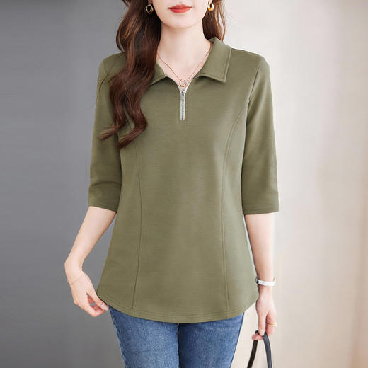 纯棉七分袖翻领polo体恤衫2026春夏新款胖mm遮肉显瘦宽松大码上衣 商品图3