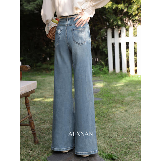 鹿向南「星落花海」蓝色牛仔裤女春季新款高腰宽松拖地长款裤子 商品图3