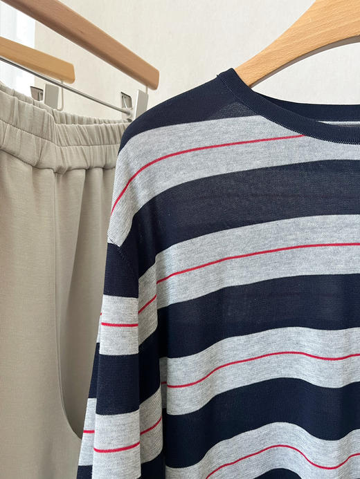 【条纹控】噢蜜ooomeooo三醋酸藏青条纹宽松套头衫 商品图14