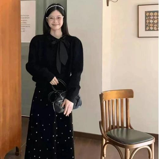 F032705春季新款温柔甜妹风丝绒蝴蝶结软糯亲肤针织圆领毛衣 商品图14