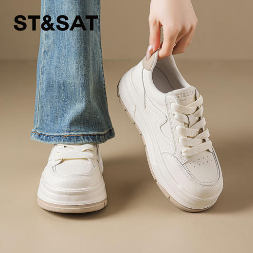 星期六26春新款百搭通勤简约厚底小白鞋SSE1112C1W 商品图3