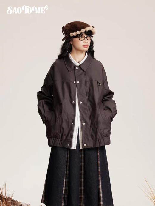 早乙女惠子saotome/STMJK0518/STM拼接环保皮夹克 商品图1