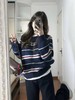 F0327110慵懒随性藏青底色拼色条纹圆领针织开衫毛衣 商品缩略图5