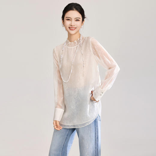 「高货wl」全新升级【铂金会员257/天猫339/差价82】(12000)洛诗琳新中式人丝衬衫2026春夏新款晕染印花立领国风上衣 商品图2