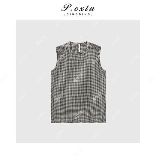 03-5潘依绣丁丁宠粉【夏日乐章】100%亚麻色织格纹背心短裤套装M8822 商品图2