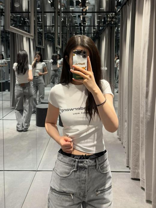 Aw* 26SS春夏新款 字母印花满水晶烫钻修身短袖圆领T恤（MM） 商品图3