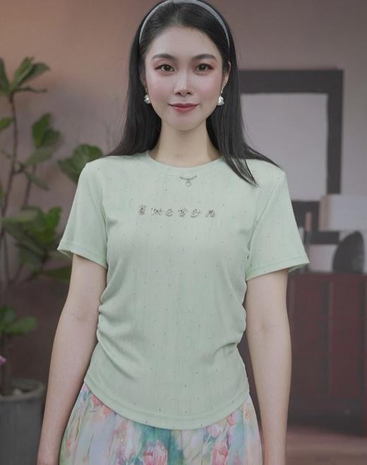 司歌针织弹力收腰短袖夏女T恤T93G1027 商品图3