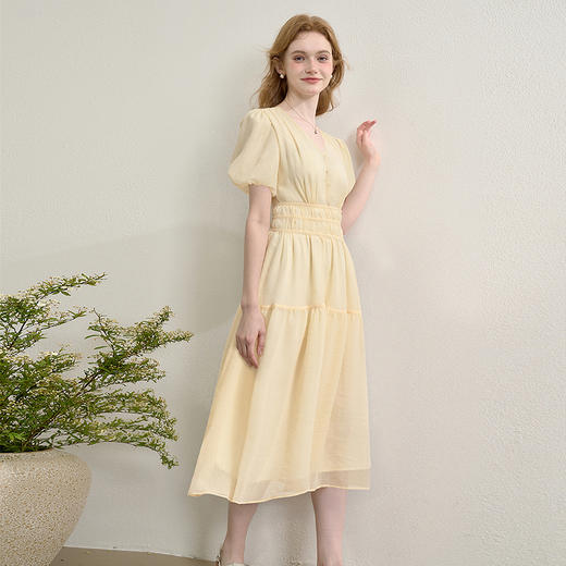 法式温柔泡泡袖茶歇裙女夏季收腰显瘦度假风中长裙连衣裙LXD50902 商品图0