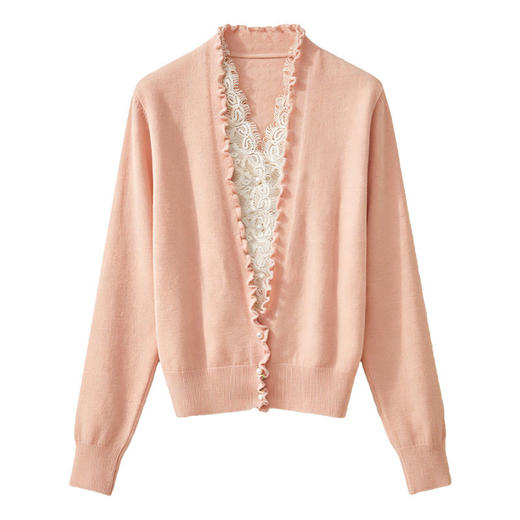 「自」全新升级【铂金会员174/天猫229/差价55】(23234)洛诗琳气质蕾丝拼接假两件上衣2026新款木耳边显瘦针织开衫 商品图4