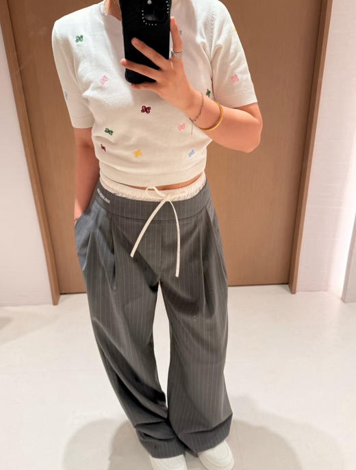 328-3 王心凌同款 ann女士条纹 阔腿 西装裤 潇洒恣意 亲肤垂坠 腰围弹力 商品图9