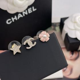 HD14 香奈儿 山茶花三件套耳钉粉/黑