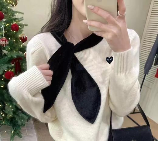 F032705春季新款温柔甜妹风丝绒蝴蝶结软糯亲肤针织圆领毛衣 商品图12