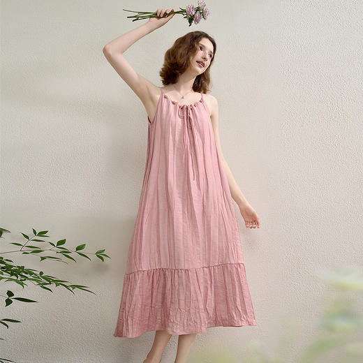 【亚麻】复古串珠缩褶肌理感吊带裙女夏季度假风吊带裙LXD50585 商品图1