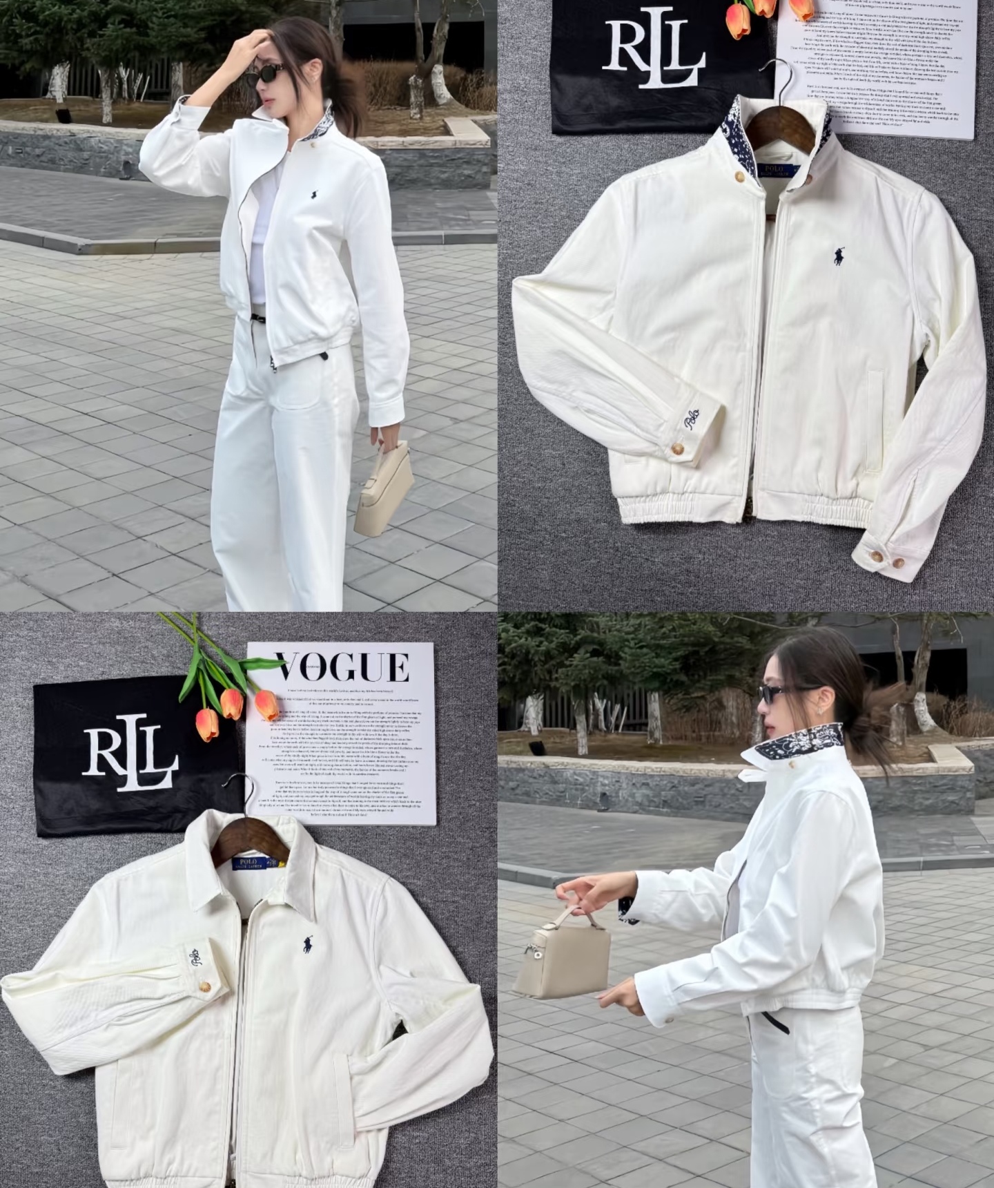 拉夫新款新撞色领刺绣棒球夹克