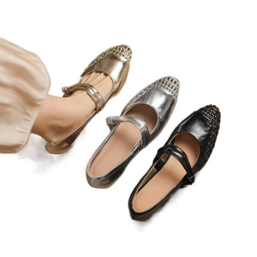 【预售5天】镂空透气凉鞋女夏季真皮软底银色女鞋舒适不累脚单鞋ASN&3390 商品图4