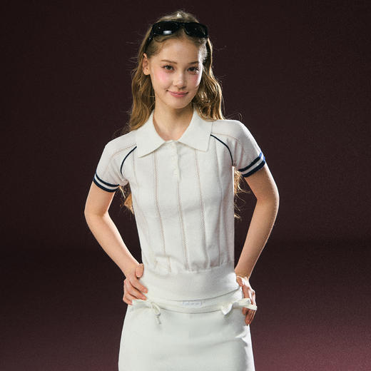Ariseism 美式复古POLO领针织短袖上衣女夏季新款上衣 商品图3