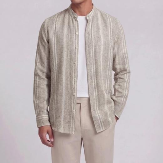 春季新款男士亚麻立领休闲外套 商品图7