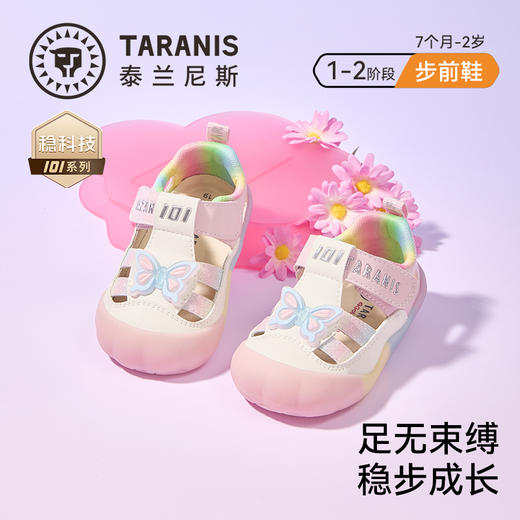 泰兰尼斯101童鞋夏季新款女宝宝透气公主鞋宝宝鞋赤足防滑步前鞋T24B6B8787 商品图0