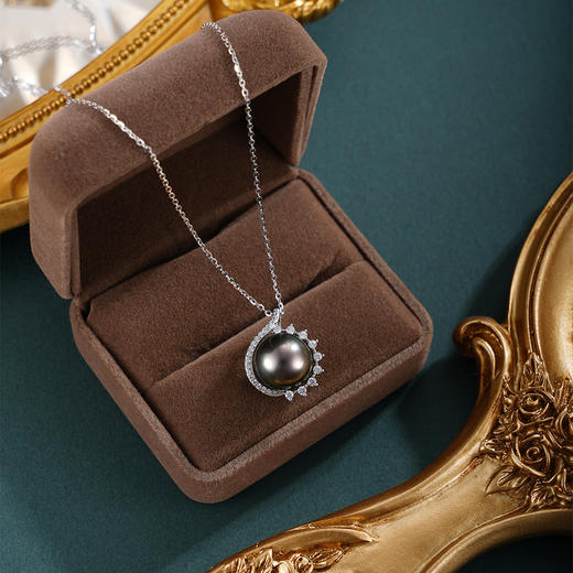 子佩集【黛影清辉】银S925珍珠惜王妃套链【HJYDZ010】11.5mm珠半环黑珠2601 商品图1