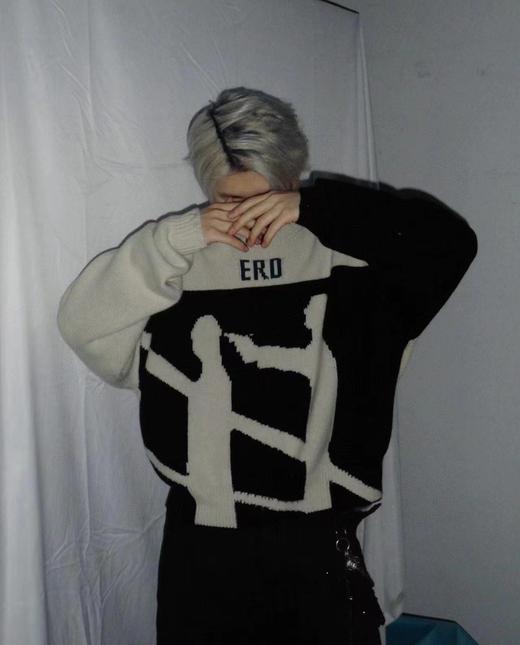 F032719时尚偏短款宽松修身高街手工破坏羊绒情侣款毛衣 商品图11