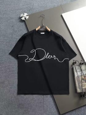 F032754休闲宽松男女同款日常通勤字母刺绣工艺圆领短袖T恤