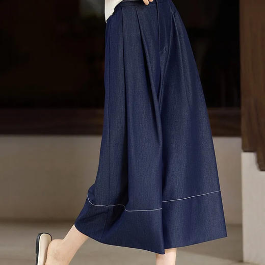 cosAcosB明线撞色牛仔蓝高腰九分阔腿裙裤｜牛仔蓝赫本风，藏肉显瘦不挑人 商品图3