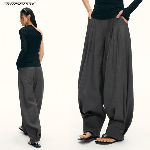 Ariseism黑标 羊毛卷边灯笼裤女冬季新款阔腿长裤子 商品图2