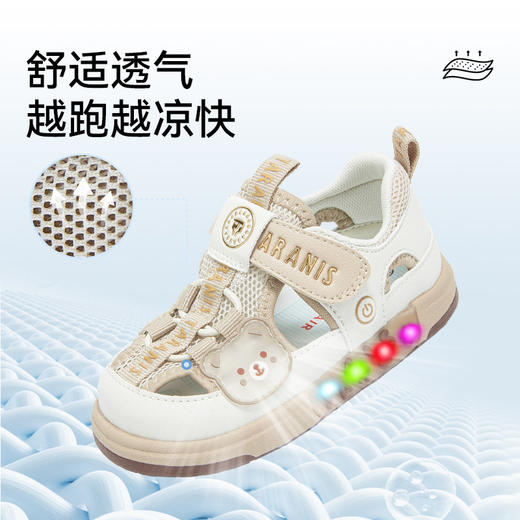 泰兰尼斯童鞋夏新款男女宝宝凉鞋闪灯透气防滑学步鞋镂空学步板鞋T07T6B8819 商品图3