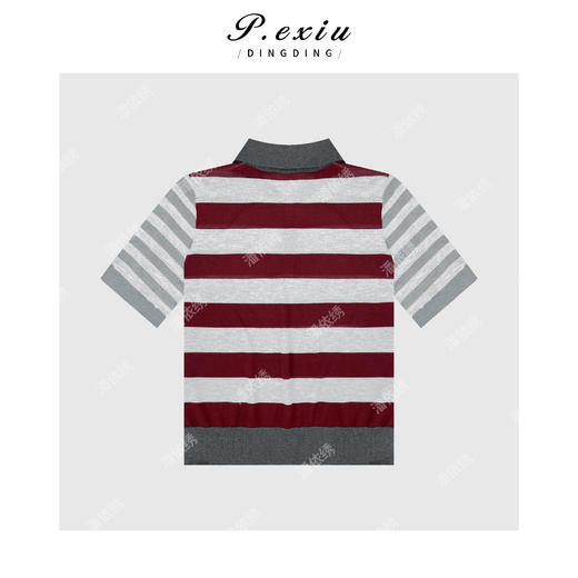 03-5潘依绣丁丁宠粉【草莓布朗】人丝撞色条纹Polo领短袖针织上衣ZZ0881 商品图2