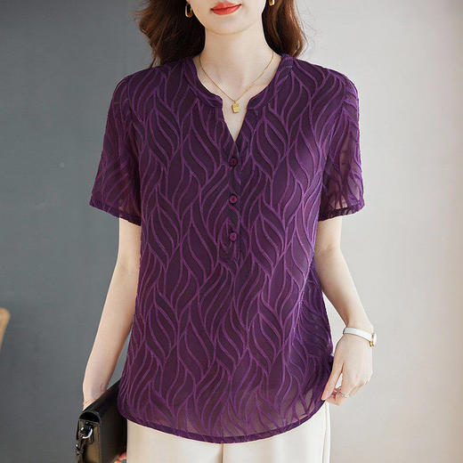 短袖雪纺体恤衫女2026春夏新款胖mm遮肉显瘦宽松洋气减龄大码上衣 商品图0