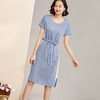 芳外系带收腰显瘦夏季连衣裙简约优雅圆领短袖撞色雪纺连衣裙4181/4310 商品缩略图0