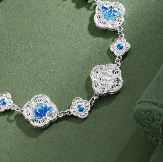 子佩集【轩畔玉兰】银S990手链【QFSL027】原创作品花丝珐琅彩玉兰莲2602 商品图3