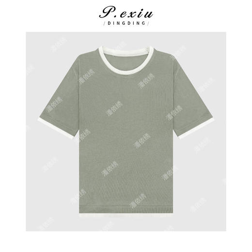 03-5潘依绣丁丁宠粉【松弛一夏】100-天-丝圆领假两件撞色短袖针织衫ZZ0817 商品图1