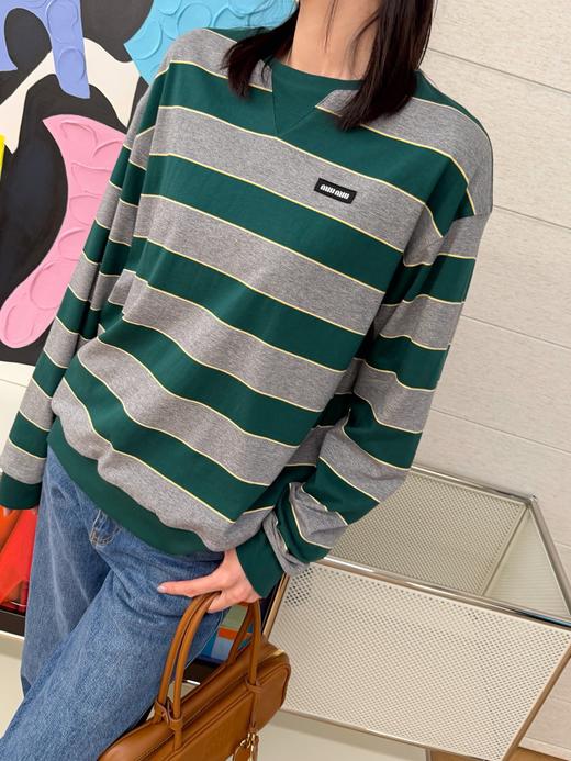 缪缪 最新系列双层面料条纹长袖T恤 商品图3