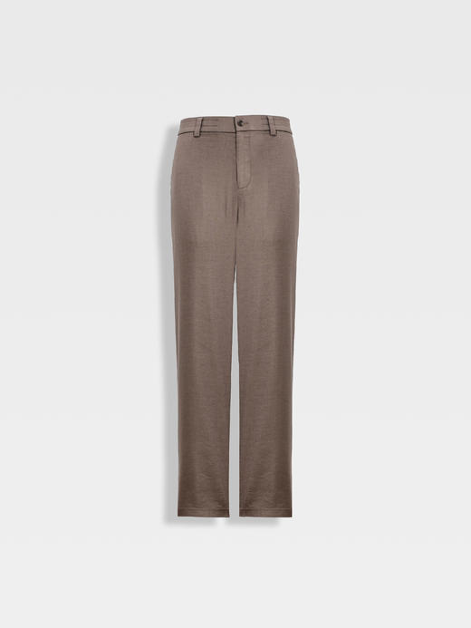 callisto咖啡棕亚麻混纺宽松休闲裤 商品图0