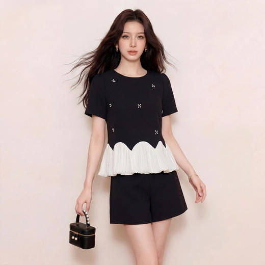 奢姿大码女装2026夏季胖妹妹时尚撞色两件套气质甜酷显瘦休闲套装9962954502 商品图1