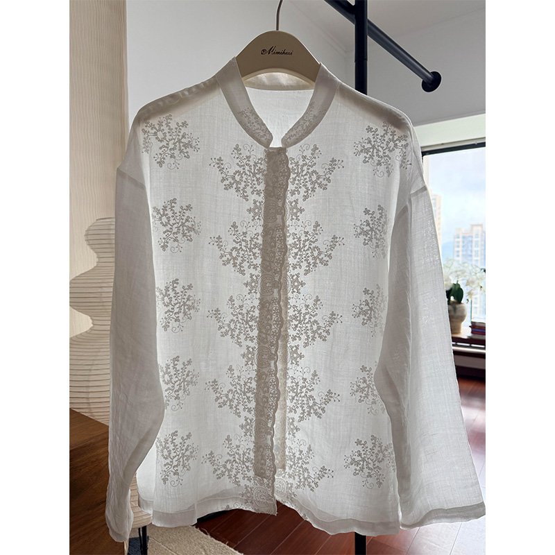 轻盈春日 100%苎麻新中式小立领衬衫/外套 重工刺绣 宽松版型 日常多场景可穿的新中式