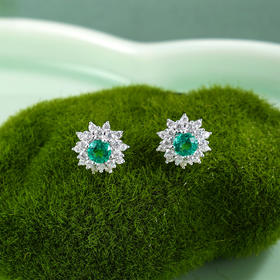 子佩集【花开传情】银S925耳钉【EM3123-XF】时尚培育宝石祖母绿太阳花2602