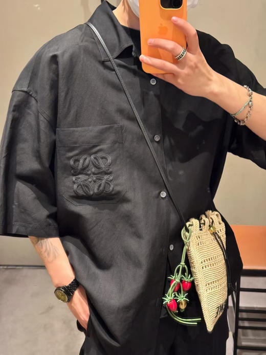 男款logo刺绣短袖衬衫he014 商品图3