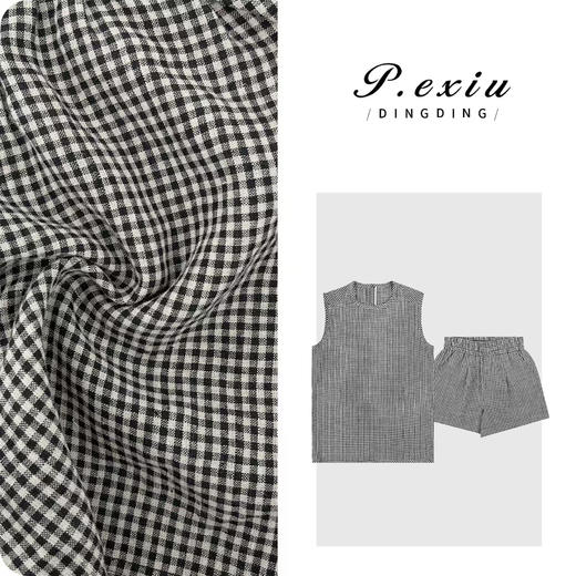 03-5潘依绣丁丁宠粉【夏日乐章】100%亚麻色织格纹背心短裤套装M8822 商品图0