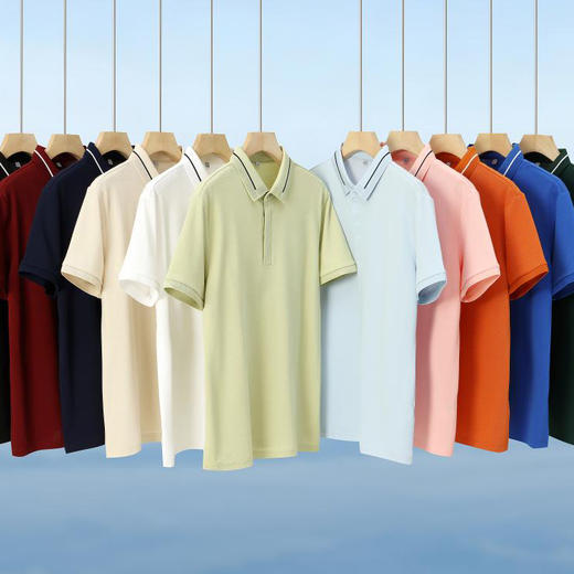 【200g 亚麻大珠地】间色提花二级领隐形织带扣纯色短袖polo衫   ZT-S1002# 商品图0