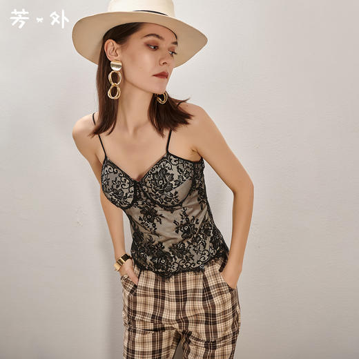 【假透视性感吊带】芳外夏季法式蕾丝拼接假透女式背心0662 商品图0