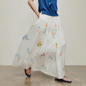 【林栖设计小店】手工绣花|婴儿棉压褶百搭宽松显瘦2026夏新款印花半身裙1962142